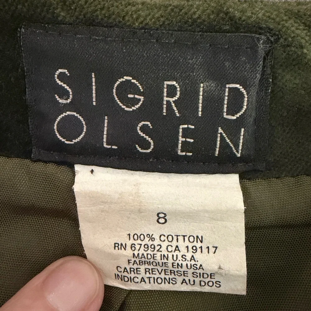 Sigrid Olsen Vintage Olive Green Velvet Mini Skirt 100% Cotton Made USA Size 8‎